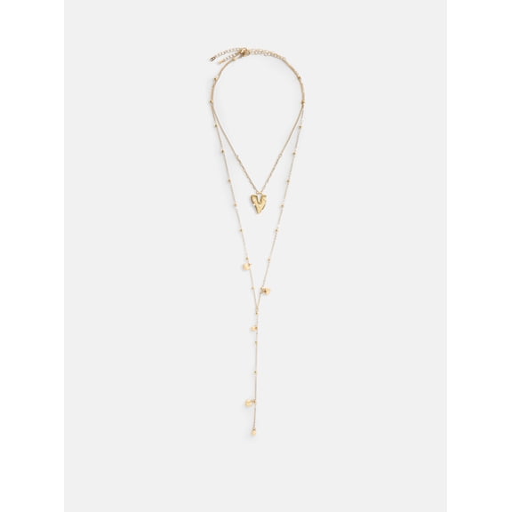 Free Assembly Women's Goldtone Layered Heart Necklace Set, 2- Piece, 16" and 26"   3" Extender