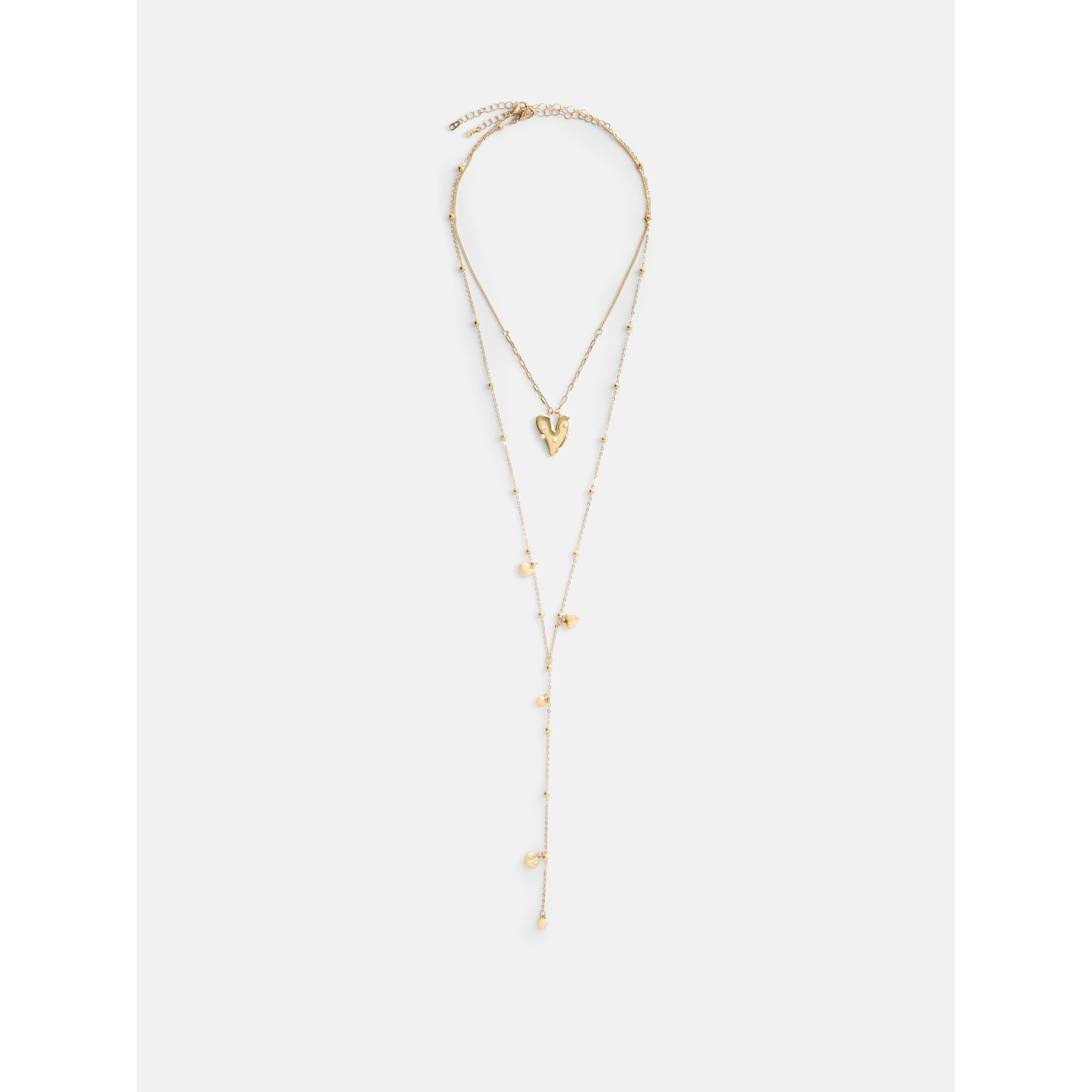 Free Assembly Women's Goldtone Layered Heart Necklace Set, 2- Piece, 16" and 26" + 3" Extender