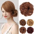 thumbnail image 2 of Pelo castaño, postizos grandes, rizos, ondulados, coletero, moño falso de cabello natural, elástico para mujeres y niñas, 2 of 5