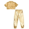 thumbnail image 4 of renvena Girls Hip Hop Sequins Costume Sparkly Short Sleeve Tank Tops with Metallic Leggings Pants Gold 12, 4 of 7