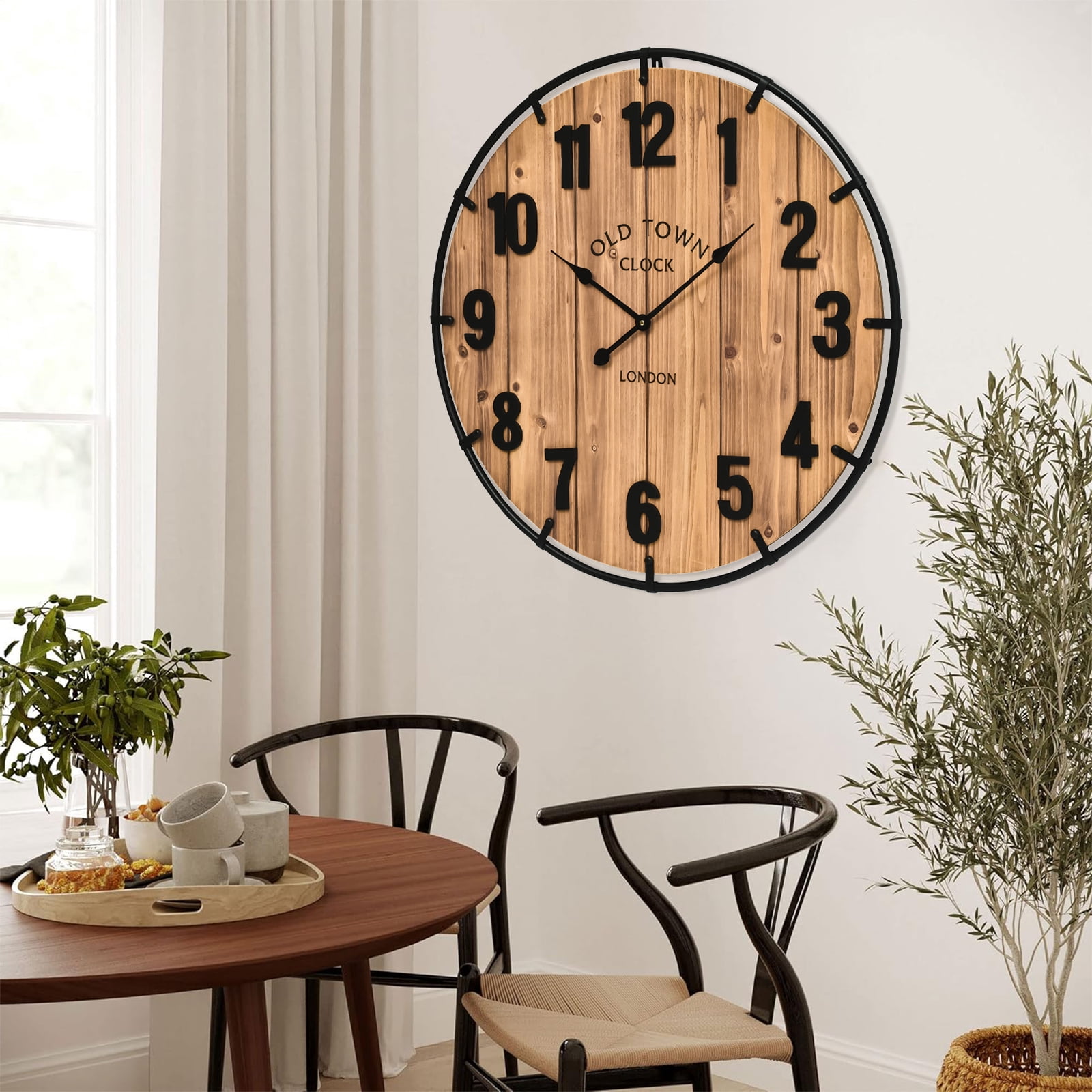EMAX HOME 30.2-inch Silent Farmhouse Wall Clock, Vintage Wood Design with High-Precision Quartz Movement, Perfect for Living Room, Bedroom, or Office