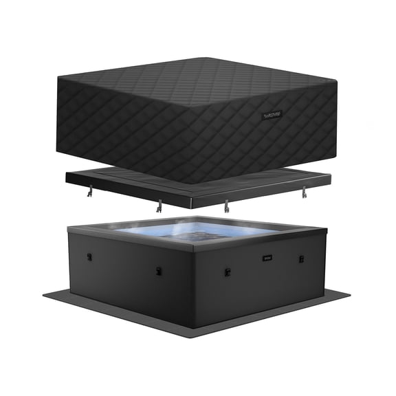 WAVE Garda 4-Person Square Eco-Foam Hot Tub Bundle with Cover & Mat, Charcoal Black