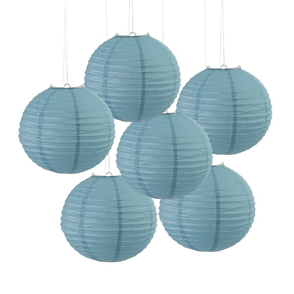 12" Medium Slate Blue Hanging Round Paper Lanterns - 6 Piece