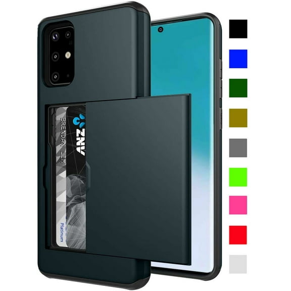 Card Slot Holder Wallet Samsung Galaxy S24 Case - (Black) Dual Layer Shockproof with Heavy Duty Protection