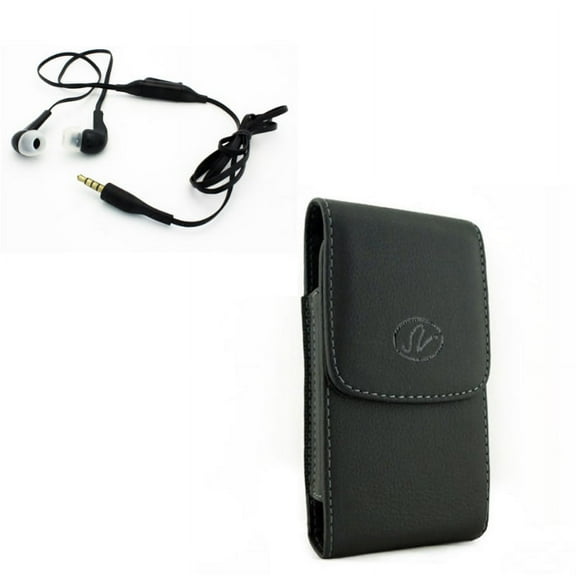 Compatible With Google Pixel 3a XL - Black Vertical Leather Phone Case w Sound Isolating Hands-free Headset Earphones Earbuds Mic