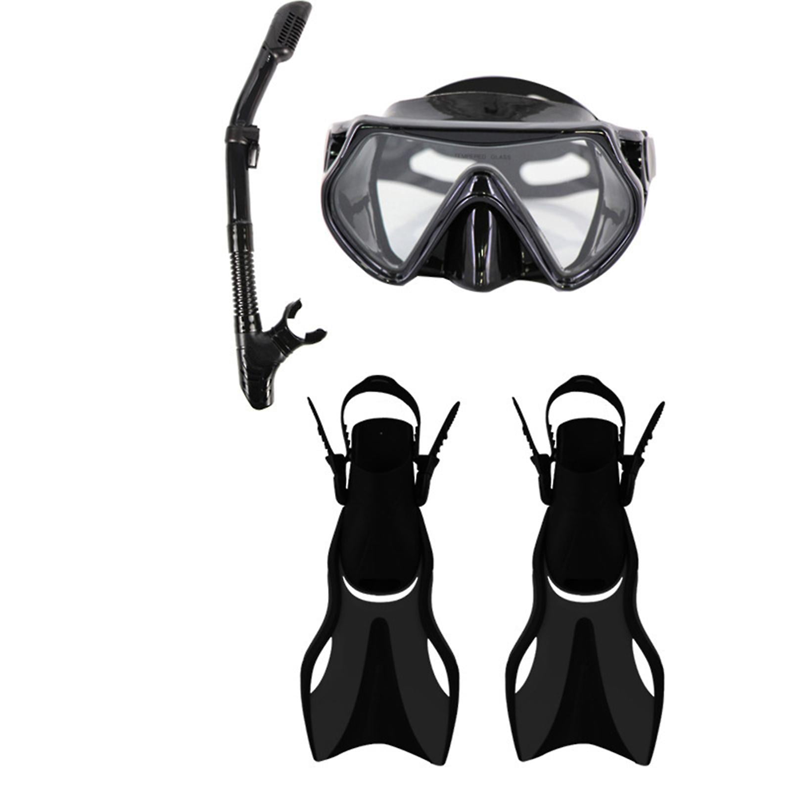 Snorkel Set Adults, 3 Piece Diving Set With Flippers, Mask And Snorkel