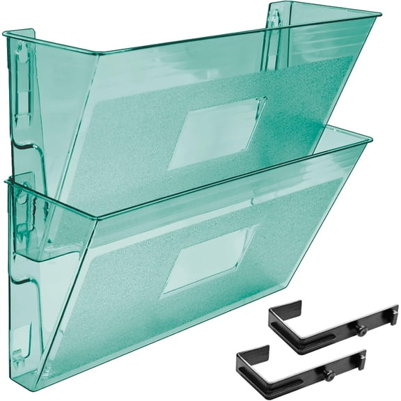 Acrimet Wall Mount Pocket File Organizer Holder Modular Letter Size A4 Plastic (Hangers Included) (Clear Green Color) (2 Pack)