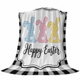 thumbnail image 6 of Happy Easter Blanket Soft Cozy Warm Throw Blanket for Couch, Plush Fuzzy Flannel Fleece Blankets for Sofa, Spring Watercolor Rabbits Black White Plaid Bed Blankets Lightweight Gifts for Men, 50"x60", 6 of 9
