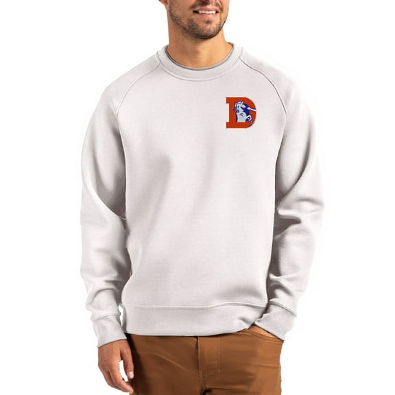 Men's Cutter & Buck Gray Denver Broncos Throwback Roam Recycled Raglan Pullover Sweatshirt