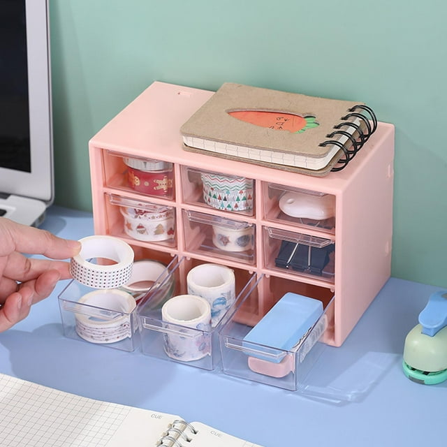 Caja de almacenamiento de cajones de escritorio Soledad Organizador de escritorio 9 rejillas rosa