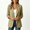 thumbnail image 4 of Women's Lightweight Blazer Open Front Textured Blazer Jacket Long Sleeve Work office Suit Coat with Pocket Fall Casual Outerwear Khaki, 4 of 6