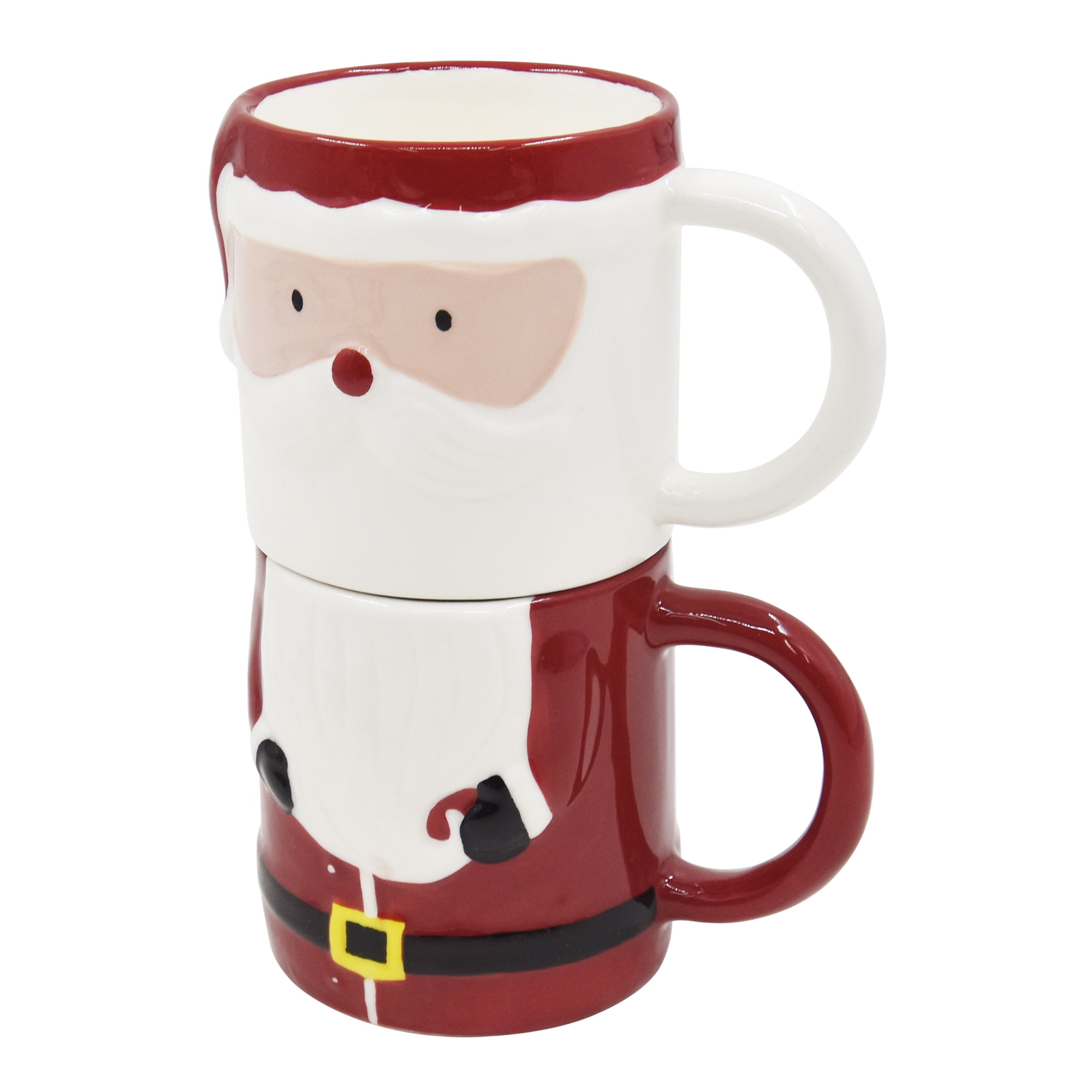 Holiday Time 2 pack Stoneware Christmas Santa Claus Stacked Mug, 22.4 oz, Festive Drinkware