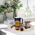 thumbnail image 2 of 18oz Ceramic Sunflower Mug with Infuser, Lid & Steel Strainer Perfect for Daily Tea & Coffee Brewing, Sleek Navy Blue, Dishwasher Safe, 2 of 6