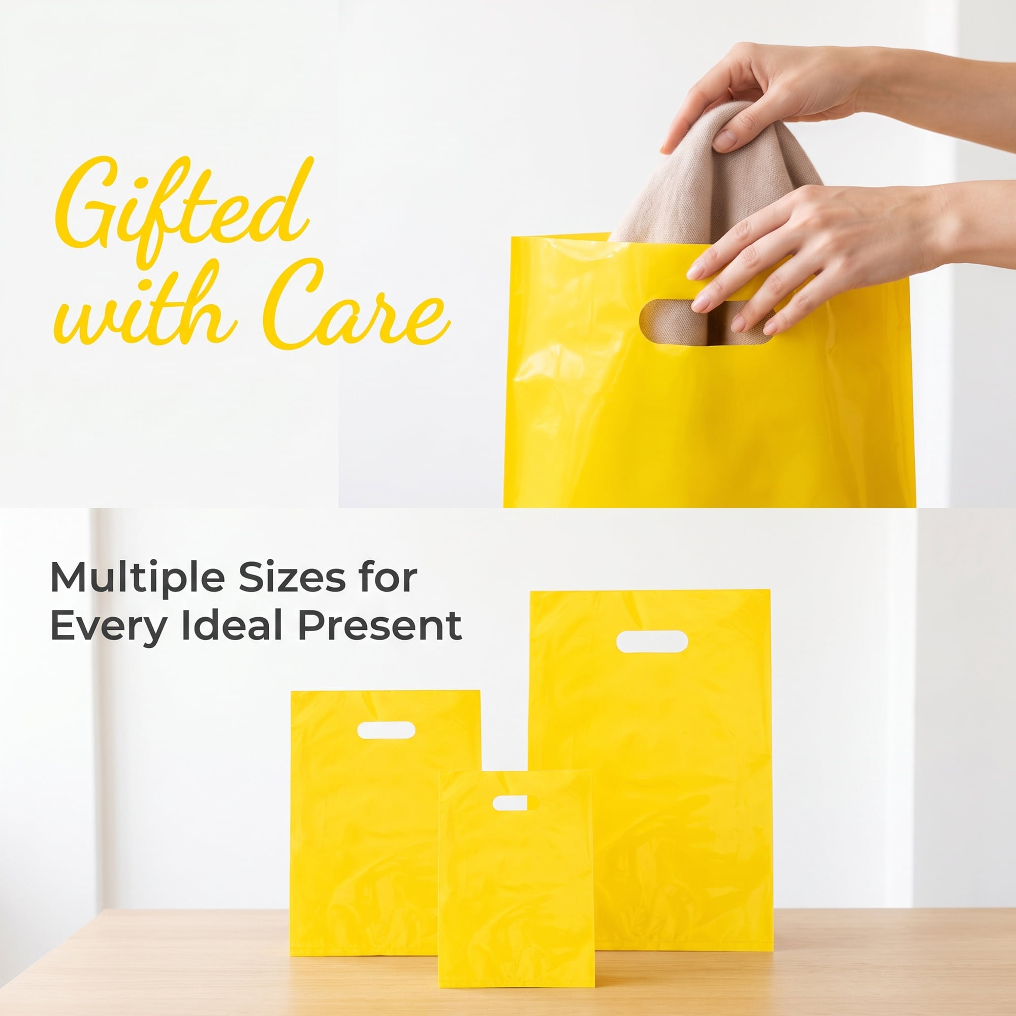 Unique Bargains 50Pcs Premium Waterproof Gift Bags Yellow 9.8" x 13.8"