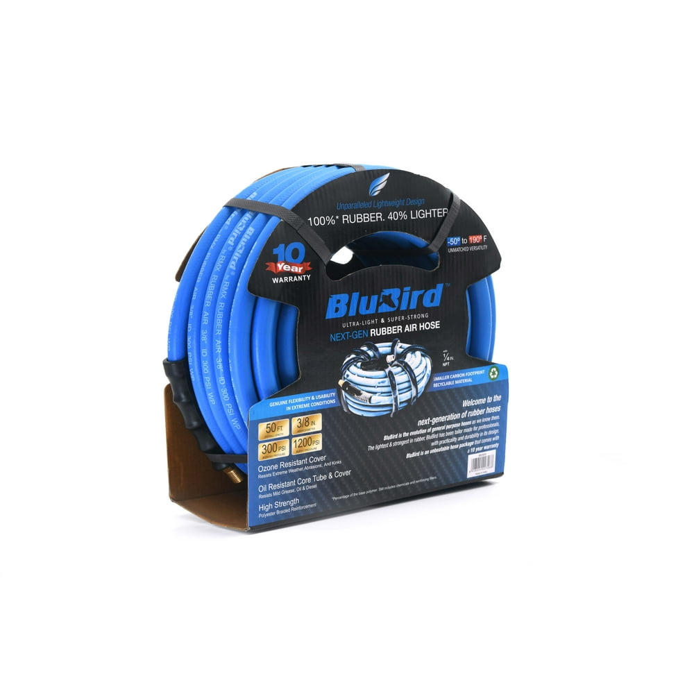 BluBird Rubber Air Hose 3/8in x 50ft, Lightest, Strongest, Most