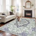 thumbnail image 2 of Area Rug for Living Room, Green Purple Boho Non-Slip Indoor Large Carpet for Bedroom/Dining Room, Vintage Abstract Art Floral Ethnic Tribe Washable Low-Profile Rectangle Floor Runner Rugs - 5 x 8 Ft, 2 of 8
