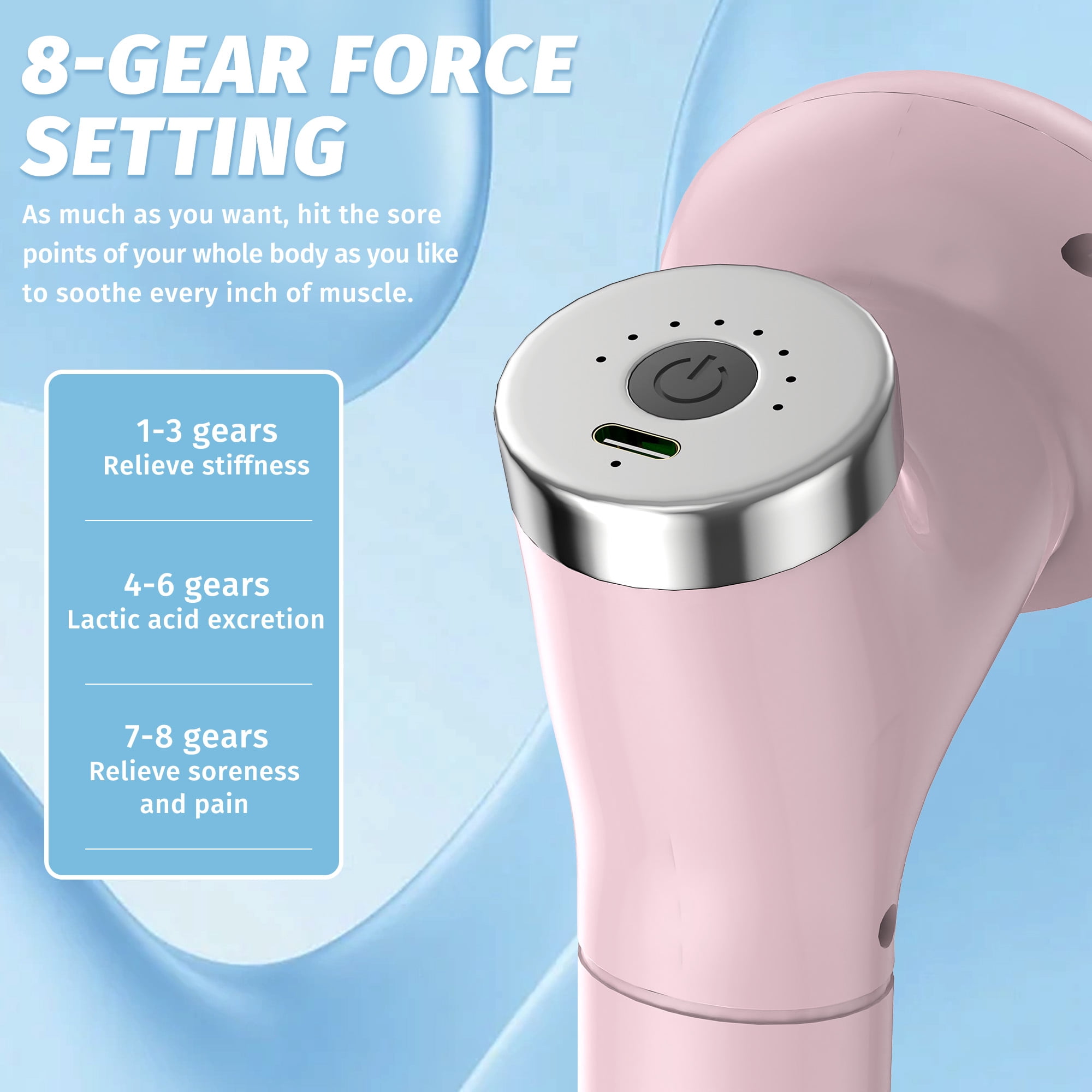 Mifanstech Handheld Back Massager, Ultra-Quiet Powerful Muscle Massager, Deep Tissue Massage Gun, Portable Percussion Massager, Body Relaxation Device featuring 5 Interchangeable Massage Heads, Pink