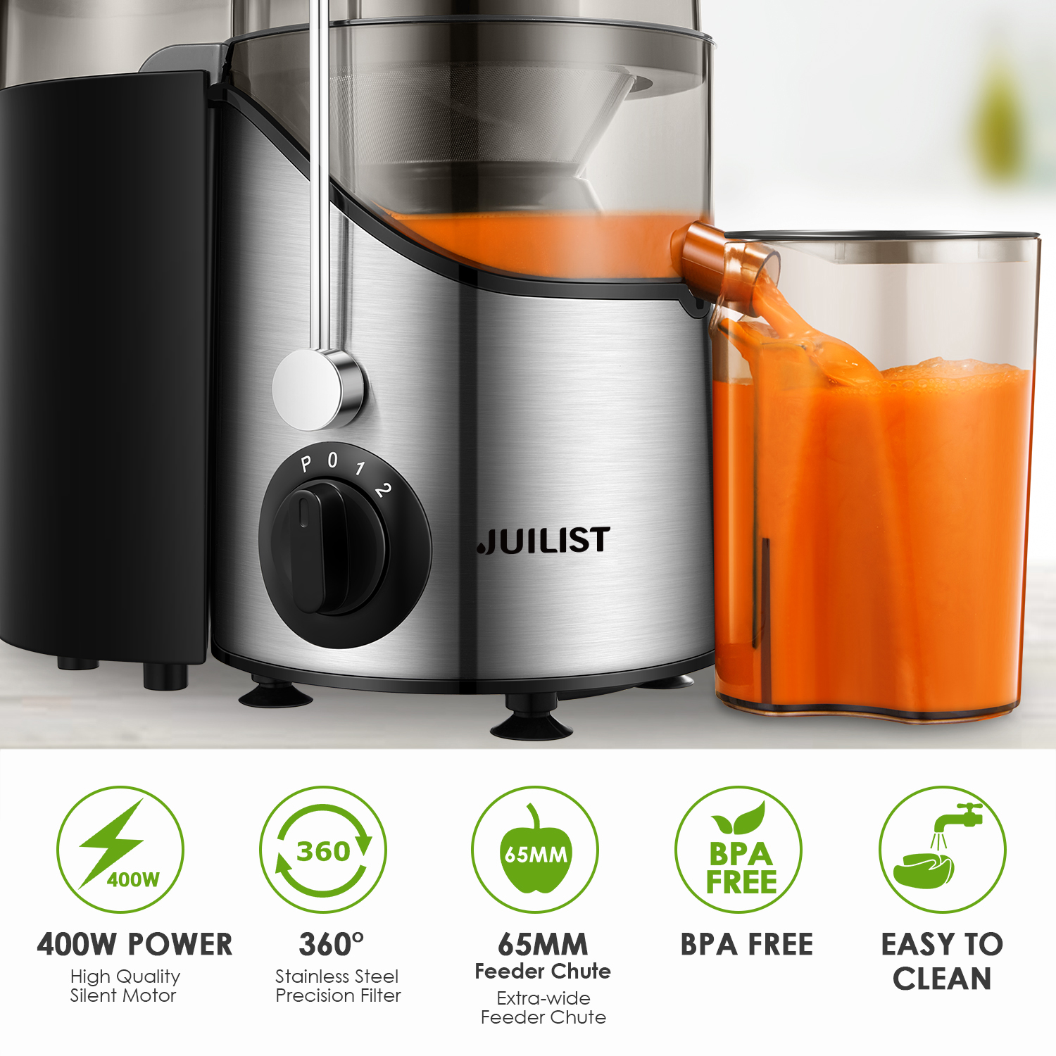 Juicer Extractor Easy Clean, 3 Speeds Control, Stainless Steel BPA Free - image 2 of 9