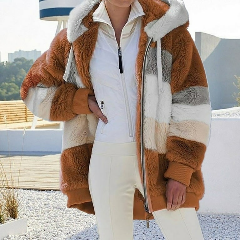 Aueoeo Womens Winter Coat, Women's Winter Long Sleeve Zip Jacket Pockets  Warm Soft Outdoor Baggy Thick Coats Outwear