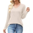thumbnail image 4 of Dagugfen Sweaters for Women Ribbed Wave V Neck Slim Fitted Comfy Knit Casual Work Long Sleeve Shirts, 4 of 7