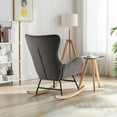 thumbnail image 3 of Rocking Chair, 33.1" Modern Velvet Fabric Padded Seat Rocking Chair with High Backrest and Armrests Nursery Glider Armchair with Solid Wood Base Accent Wingback Chair for Elderly Adults, Dark Grey, 3 of 8