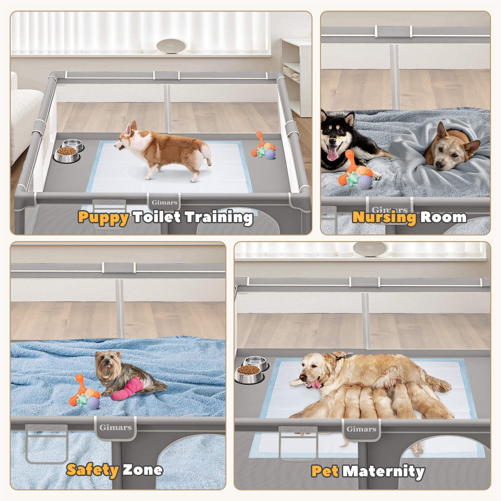 50x50x26 Inches Puppy Playpen with Gate, Dog Playpen for Puppies or Small Dogs, Sturdy Safety Dog Fence Pet Playpen with Thickened Fabric, High-Strength Nylon Wire Mesh for Indoor & Outdoor,Washable