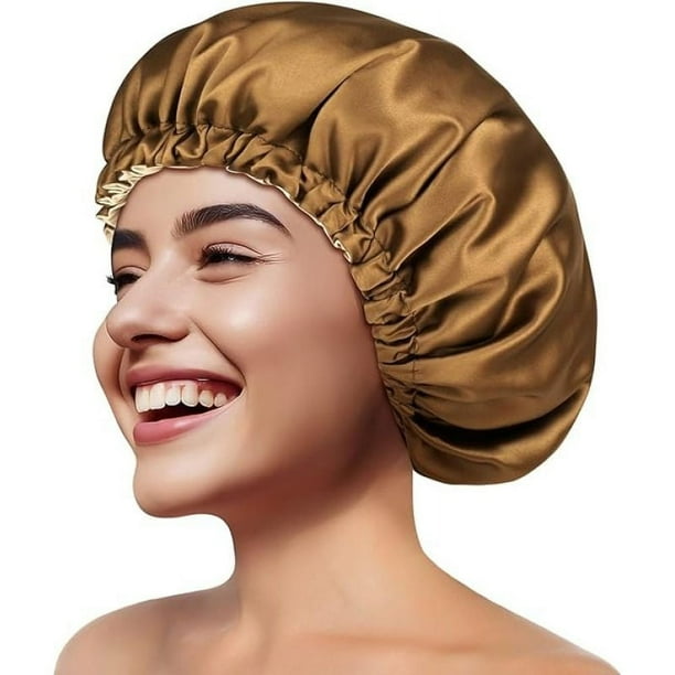 Gorro de satén sedoso para dormir, gorro de pelo para mujeres y hombres, pelo de gorro de dormir ajustable para diferentes longitudes y texturas