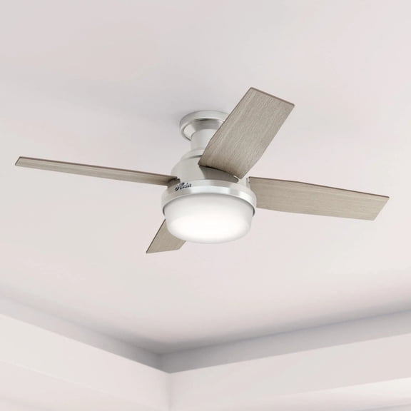 Restored Hunter Fan 44 inch Brushed Nickel Low Profile Ceiling Fan with Light Kit and Remote Control for Bedroom, Living Room, Dining Room, Kitchen, Office (Refurbished)