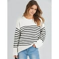thumbnail image 4 of Suéter Informal de Punto Afelpado de Larga Extragrande para Mujer, Ropa de Otoño Rayas Blancas y Negras L, 4 of 9
