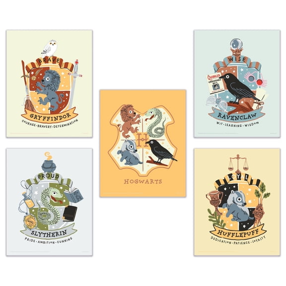 Harry Potter (Arts and Crafts- Hogwarts Houses) TrendyPrintâ„¢ Wall Art Set of Five TP08100182