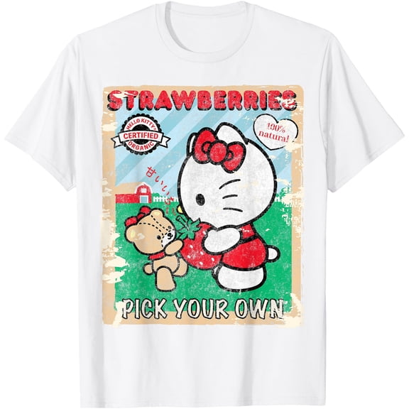 Vintage Hello Kitty Strawberry Picking Farm DTG Print Unisex T-Shirt