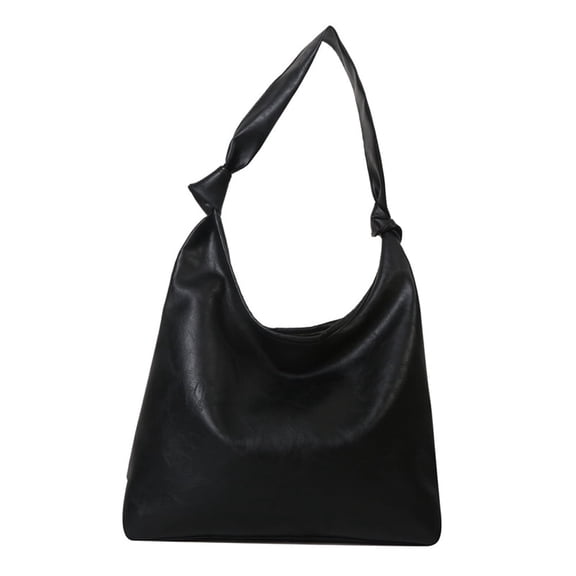Women Soft PU Leather Hobo Tote Bag, Knotted Wide Shoulder Strap Large Capacity Shoulder Bag Magnetic Snap Casual Daily Work Handbag, Lightweight Crossbody Tote Purse for Shopping Travel Office Black