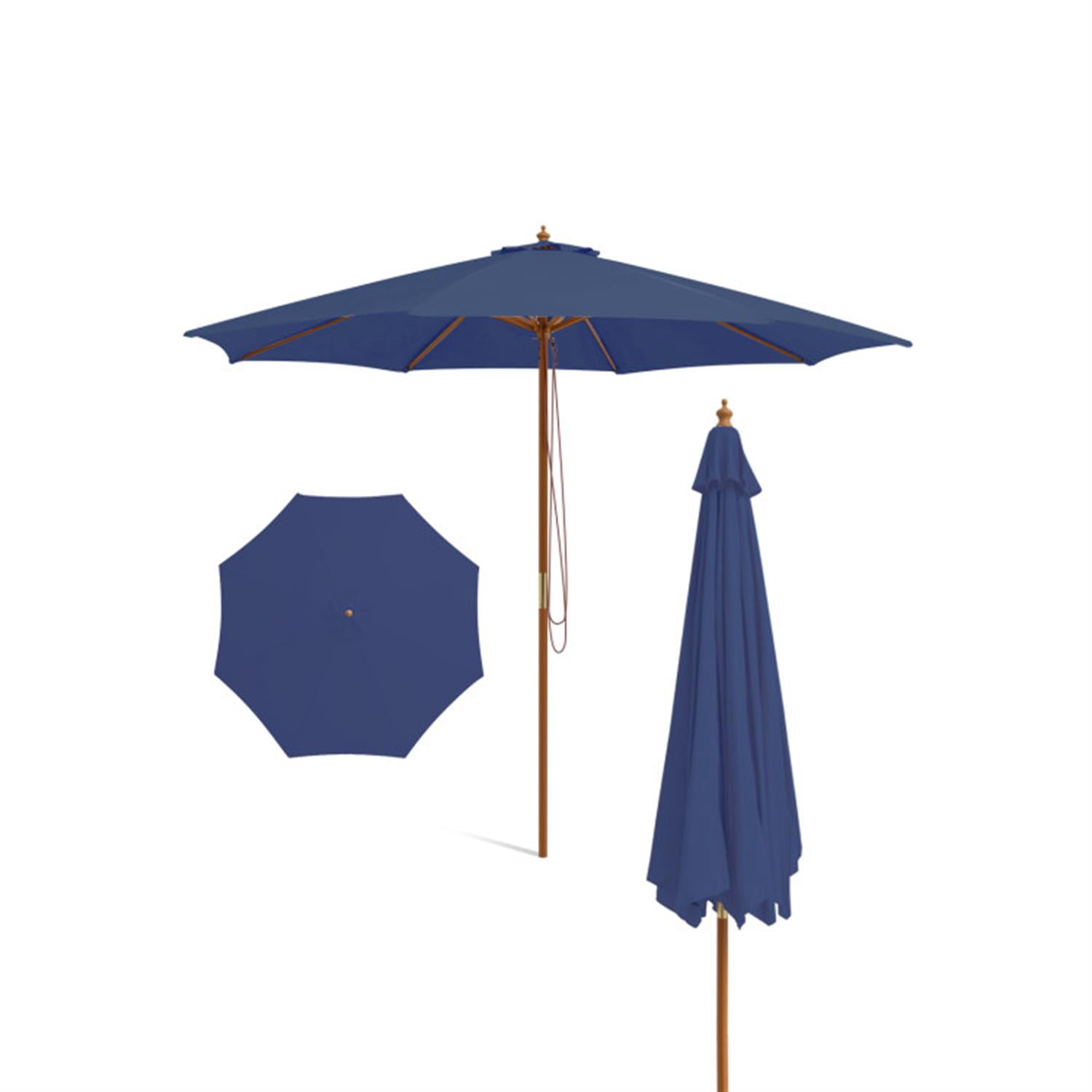 Demi Bonn 10 Feet Patio Umbrella with 8 Wooden Ribs and 3 Adjustable Heights, Outdoor Table Umbrella, Yard Umbrella, Blue