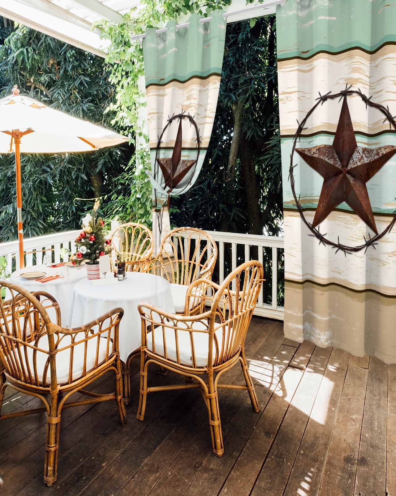 nqOlkjepod Outdoor Curtains for Patio Waterproof, Beige Sage Green Texas Star Outdoor Privacy Panels Grommet, Vintage Stars Wooden Blackout Outside Curtains for Porch/Cabana/Pergola 54"x84", 1 Panel