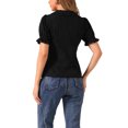 thumbnail image 3 of INSPIRAR CHIC Blusa de Manga Corta con Solapa y Cuello en V Plisada Negra XL, 3 of 6