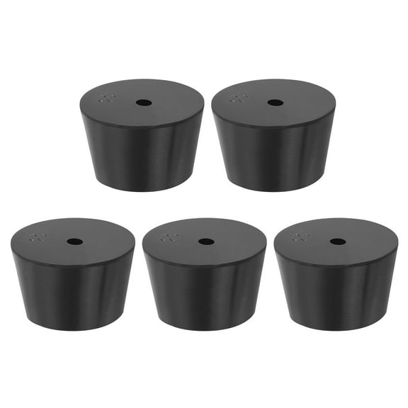Uxcell Drilled Rubber Stoppers, Tapered Lab Seal Rubber Stoppers Lab Plug with Hole Test Tube Bungs, Black 5 Pack