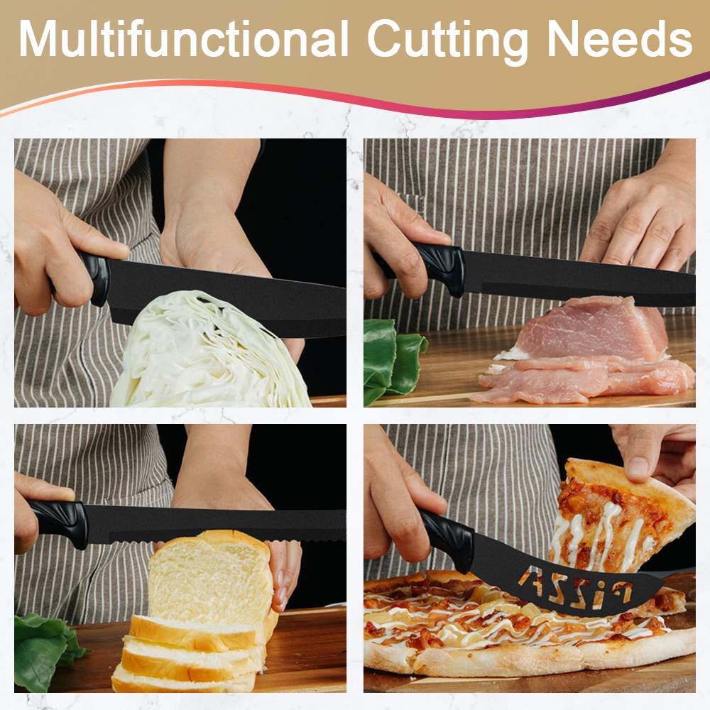 Knife Set with Block,Sharpener,Acrylic Stand 17 PCS Black High Carbon Stainless Steel Kitchen Knives