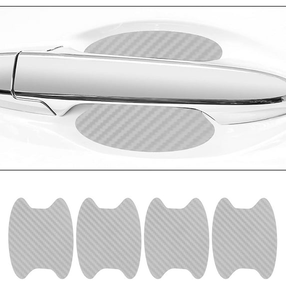 4 PCS Carbon Fiber Texture Car Door Handle Sticker, Universal Car Scratch Protector, Non Marking Personalize Auto Door Handle Protective Film Sticker (Silver)