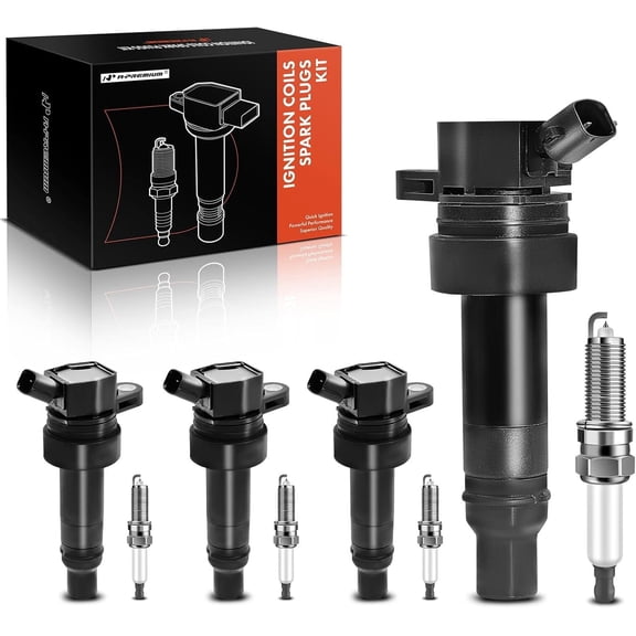 A-Premium Set of 4 Ignition Coil Pack and Iridium Spark Plugs Compatible with Hyundai Veloster 2014-2015 & Kia Forte Koup 2014-2015, Forte5 2014-2015, 1.6L, Replace# NGK93655