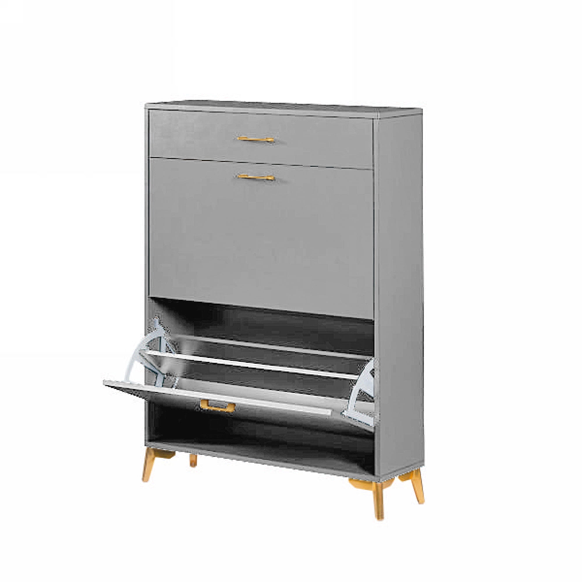 Kadyn 43.00"H Shoe Cabinet, Freestanding Shoe Rack Storage Organizer with Drawer, Entryway Shoe Storage Organizer, Gray