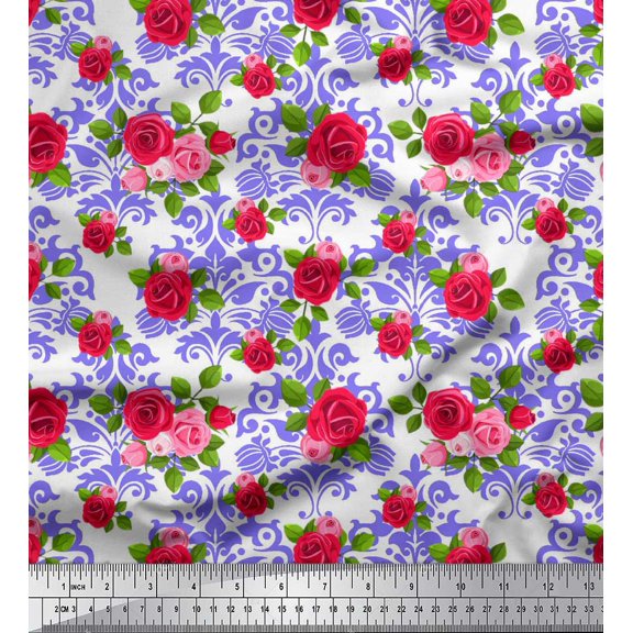 Soimoi Purple Cotton Voile Fabric Damask Floral Decor Fabric Printed Yard 58 Inch Wide