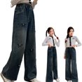 thumbnail image 7 of KYAIGUO Toddler Kids Girls Wide Leg Jeans Pants Elastic High Waist Demin Sweatpants Trouser Slim Casual Jogger 5-15Y, 7 of 7