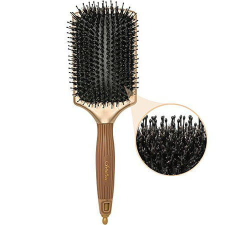 Pure Natural Boar Bristle Paddle Hair Brush – Condition, Detangle, Smooth All Hair Types – Promotes Healthy, Smooth, Shiny