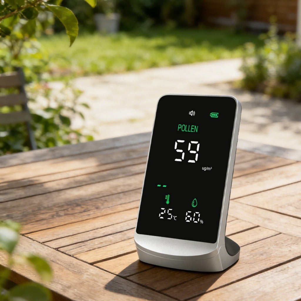 High Precisions Pollen Dust Monitor for Air Quality Analysis Featuring Temperature and Humidity Monitoring