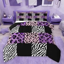 Homewish Leopard Zebra Print Full Size Comforter Sets 3-Piece for Boys Girls,Geometric Plaid Grid Bedding Comforter Set,Abstract Animal Stripes Lightweight Bedding Sets,Breathable Home Decor