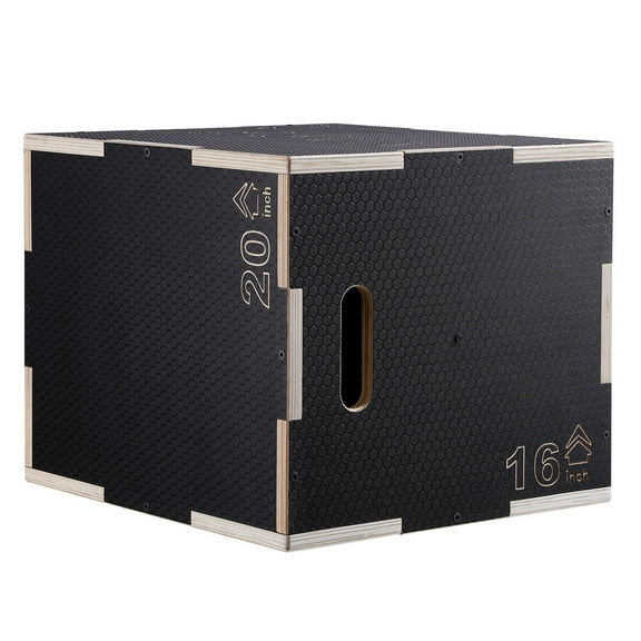 3-in-1 Wooden Plyometric Jump Box Set, 20/18/16 Inch Anti-Slip Plyo Box for Agility Training, Strength Conditioning & Home Gym Workouts, Black