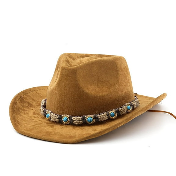 YAYUBA Cowboy Hat Men Women with Ribbon Cowgirl Western Hat Cowboy Hats for Women,Khaki