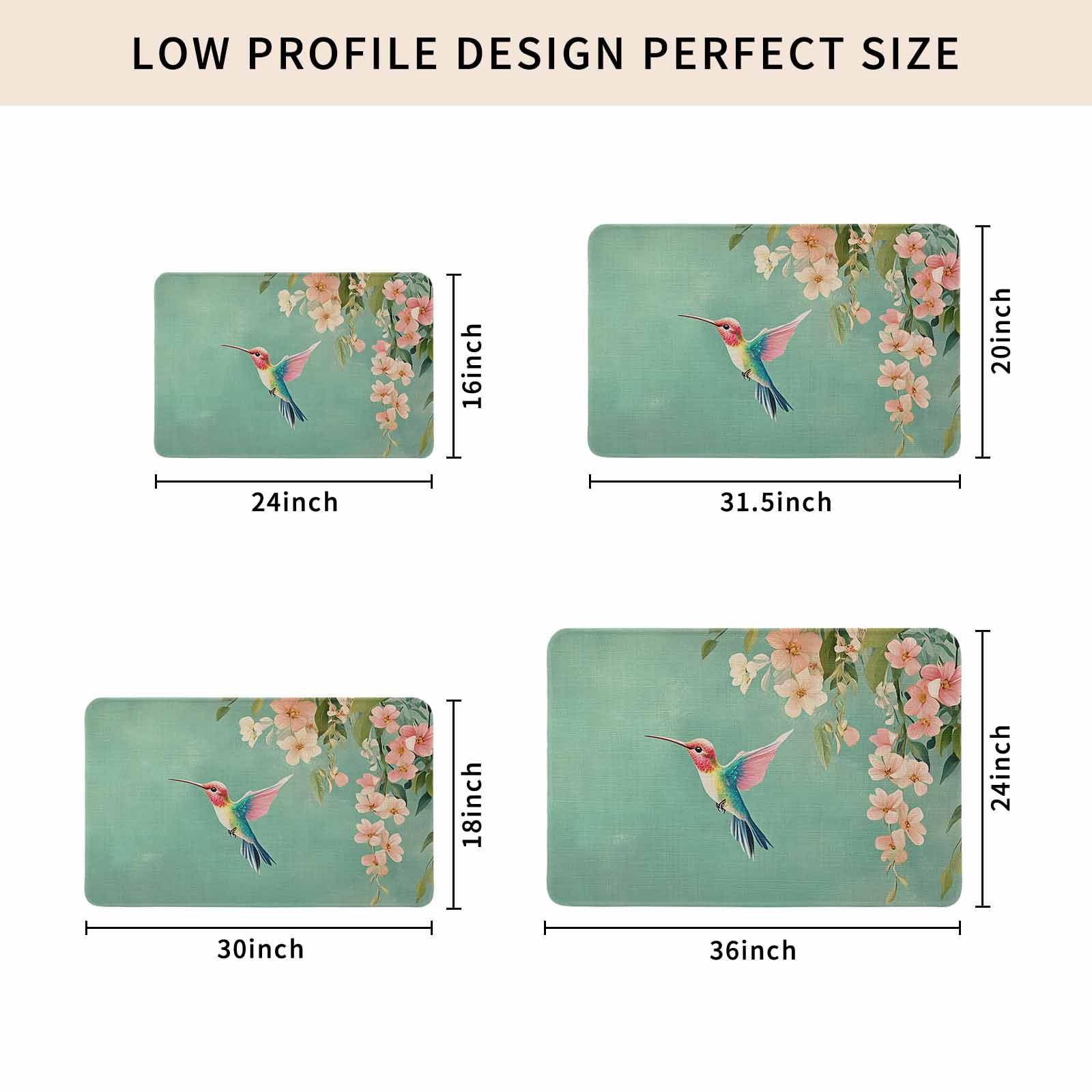 Spring Bird Flowers Doormat Outdoor Entrance 24"x36", Farmhouse Watercolor Botanical Plant Absorb Moisture Dirt Door Mats, Non-Slip Rubber Backing Floor Mats Indoor, Low-Profile Front Door Rugs