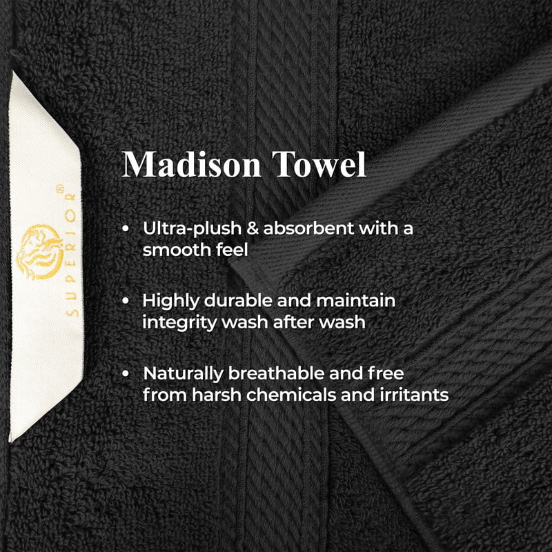 Superior 800 GSM Egyptian Cotton Heavyweight Bath Towel Set of 4, Black