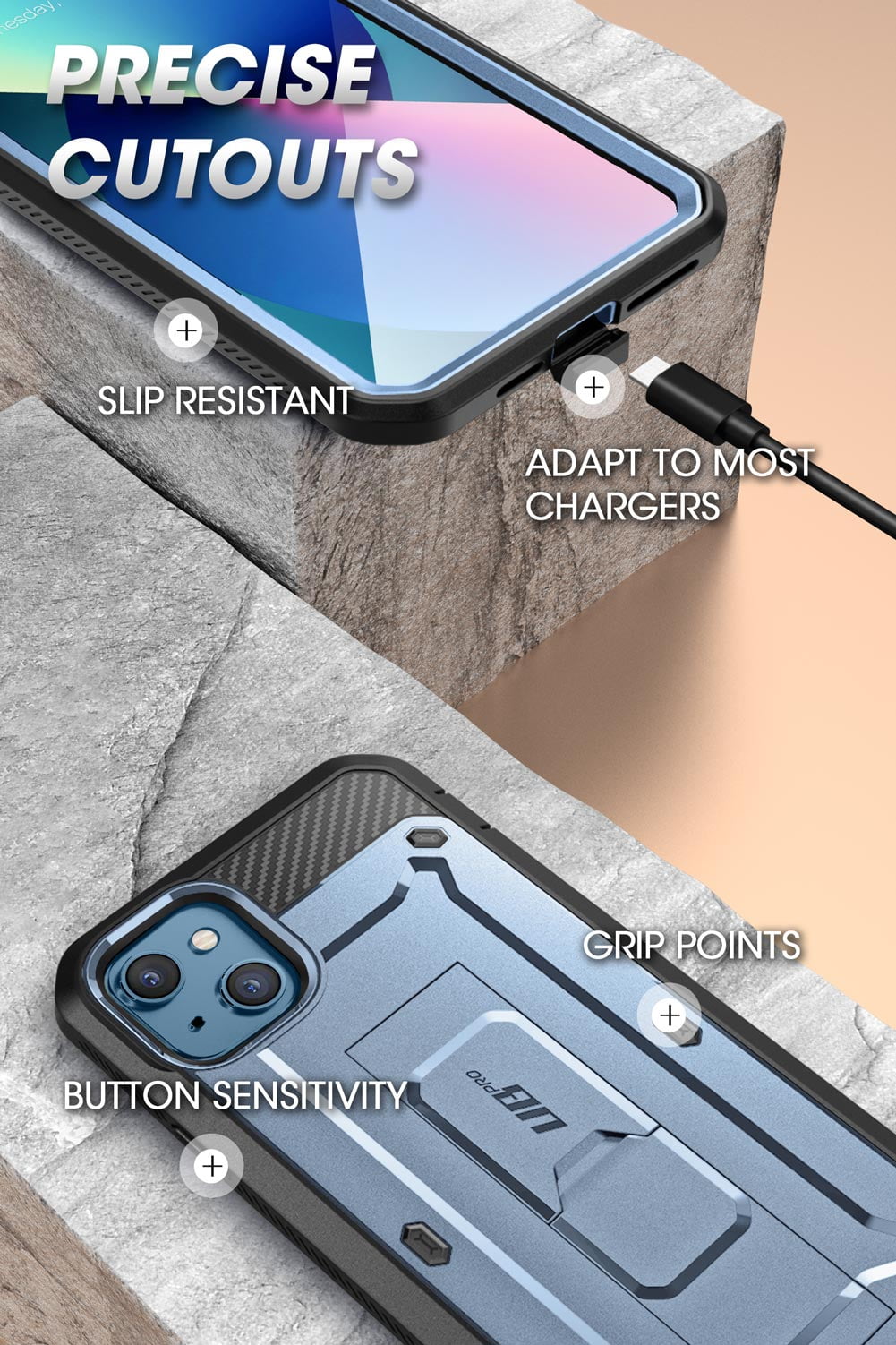 SUPCASE Unicorn Beetle Pro Series Case for iPhone 13 Mini (2021 Release) 5.4 Inch, Built-in Screen Protector Full-Body Rugged Holster Case (Cerulean)